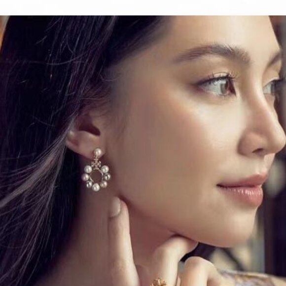 Tory Burch Gold and Cream Earrings with Vintage Charm